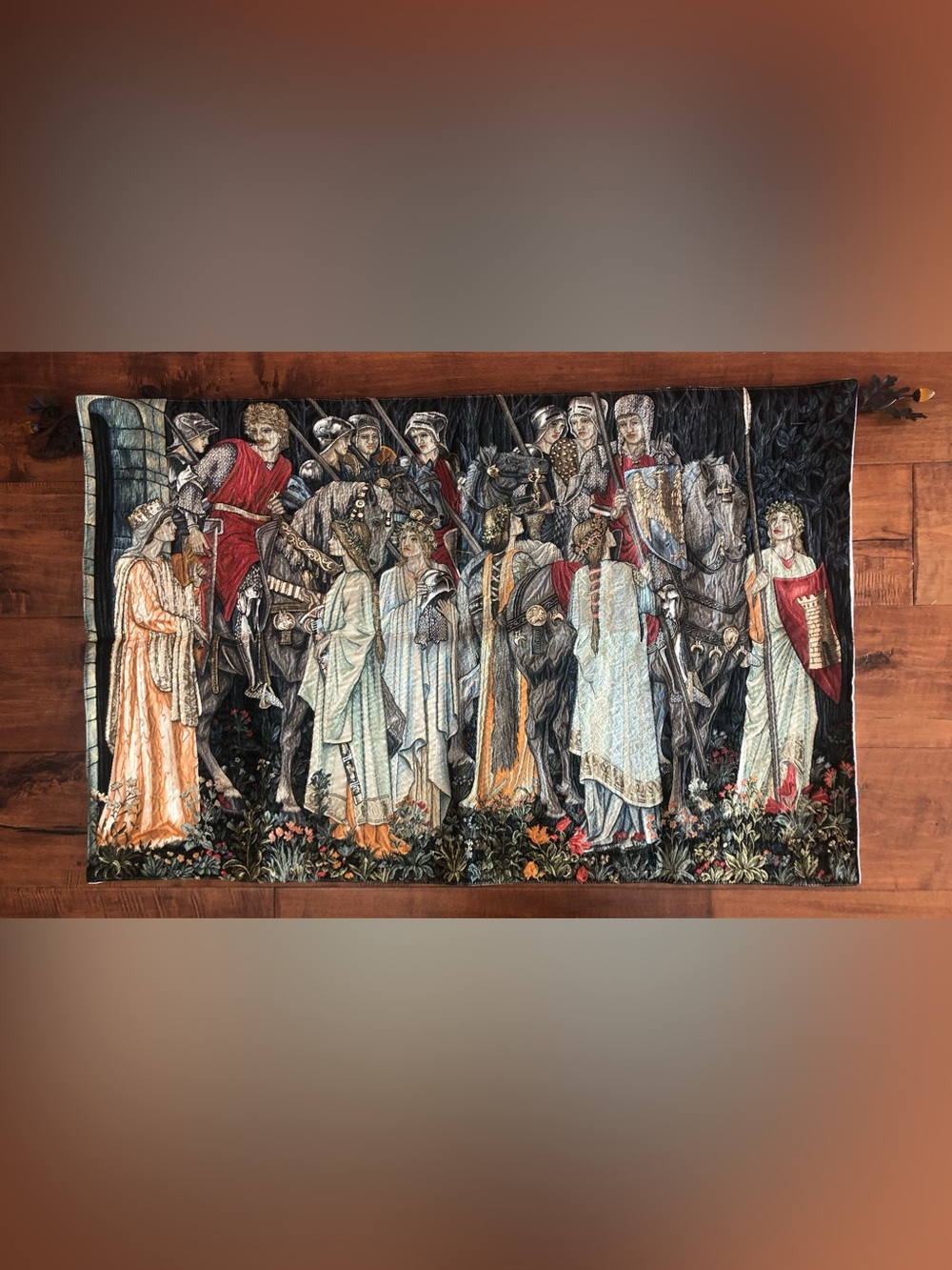Decorative Medieval Tapestry Wall Hanging in Red, Cream and Gold.